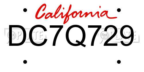 DC7Q729 California License Plate