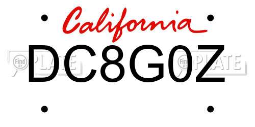 DC8G0Z California License Plate