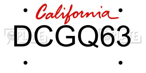 DCGQ63 California License Plate