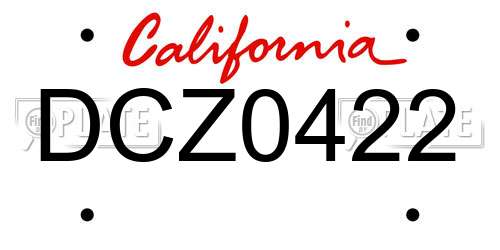 DCZ0422 California License Plate