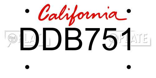 DDB751 California License Plate