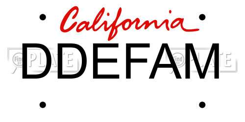 DDEFAM California License Plate