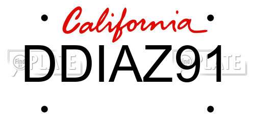 DDIAZ91 California License Plate