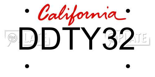 DDTY32 California License Plate