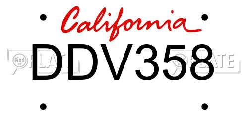 DDV358 California License Plate