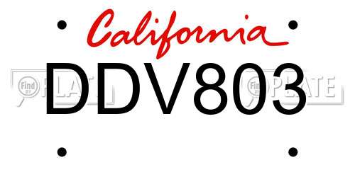 DDV803 California License Plate