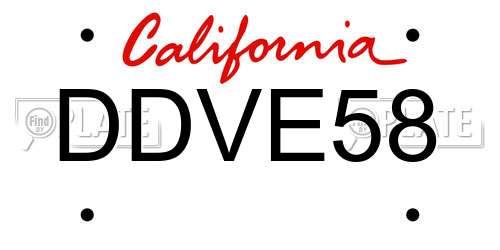 DDVE58 California License Plate