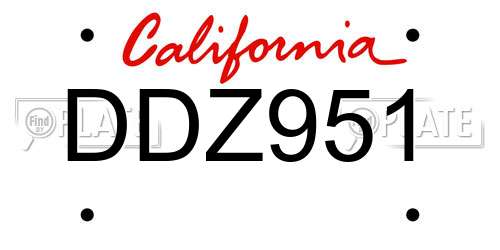 DDZ951 California License Plate