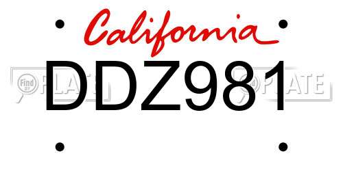 DDZ981 California License Plate