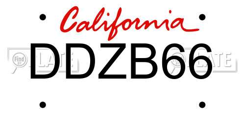 DDZB66 California License Plate