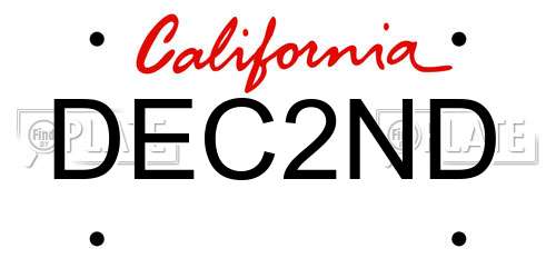 DEC2ND California License Plate