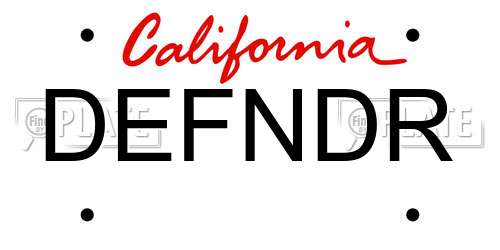 DEFNDR California License Plate
