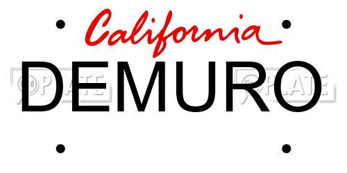 DEMURO California License Plate