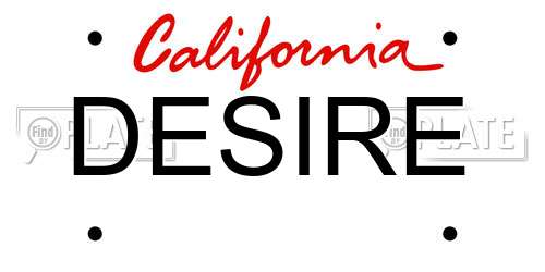 DESIRE California License Plate