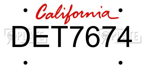 DET7674 California License Plate