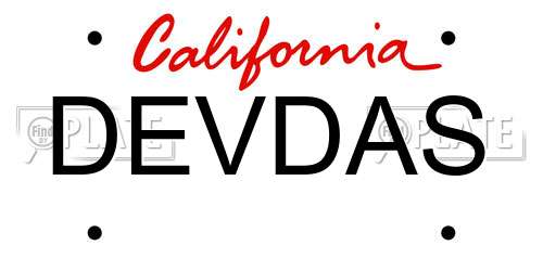DEVDAS California License Plate