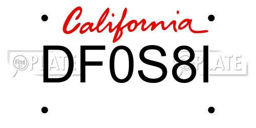 DF0S8I California License Plate