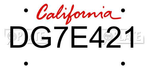 DG7E421 California License Plate