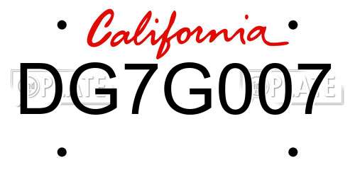 DG7G007 California License Plate