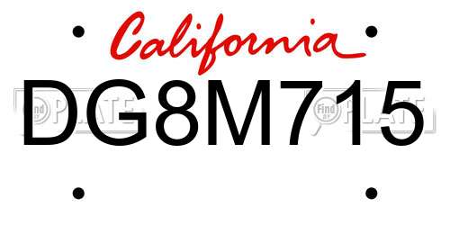 DG8M715 California License Plate
