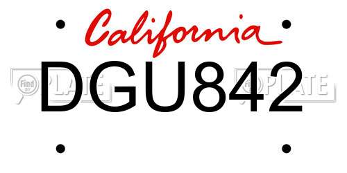 DGU842 California License Plate