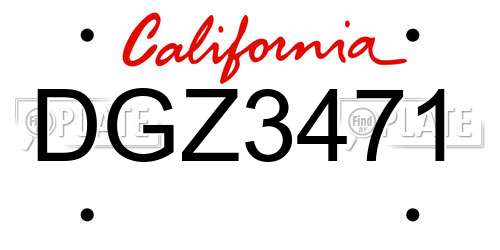 DGZ3471 California License Plate