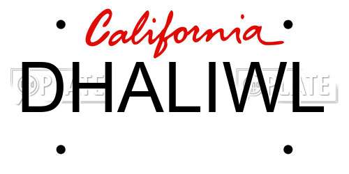 DHALIWL California License Plate