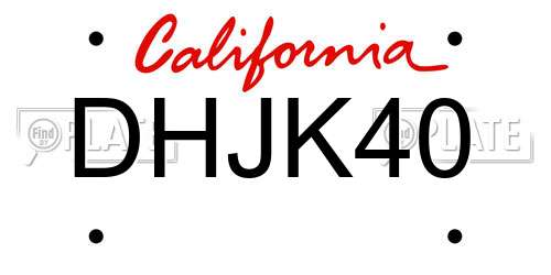 DHJK40 California License Plate