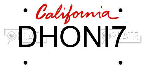 DHONI7 California License Plate