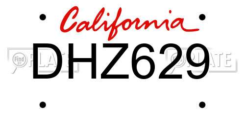 DHZ629 California License Plate