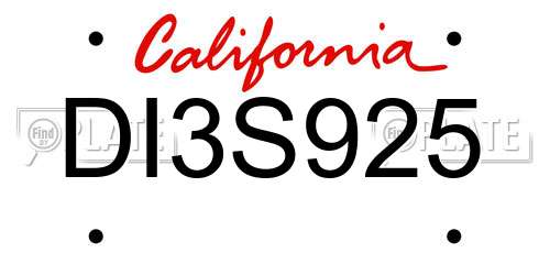 DI3S925 California License Plate