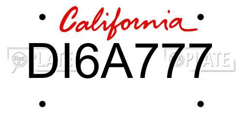 DI6A777 California License Plate