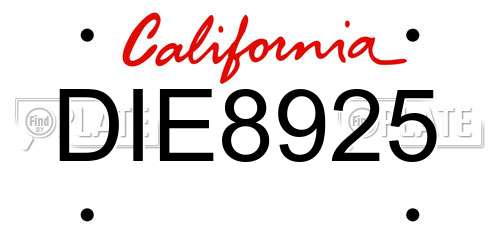 DIE8925 California License Plate