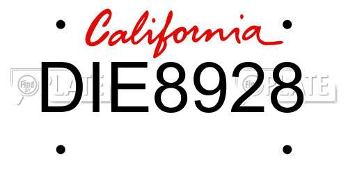 DIE8928 California License Plate