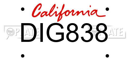 DIG838 California License Plate