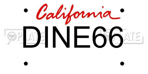 DINE66 California License Plate