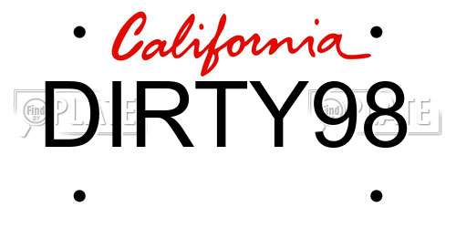 DIRTY98 California License Plate