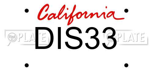 DIS33 California License Plate