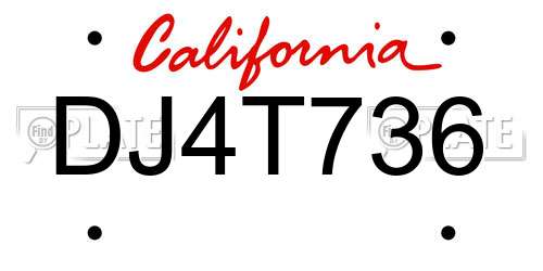 DJ4T736 California License Plate