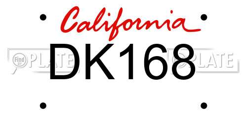 DK168 California License Plate