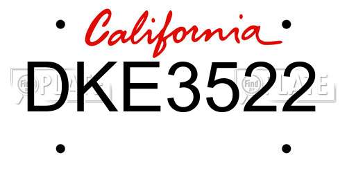 DKE3522 California License Plate