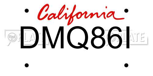 DMQ86I California License Plate