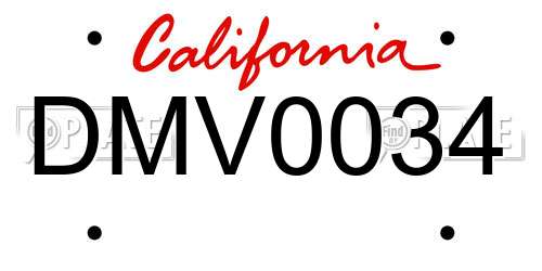 DMV0034 California License Plate