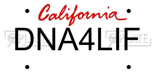 DNA4LIF California License Plate