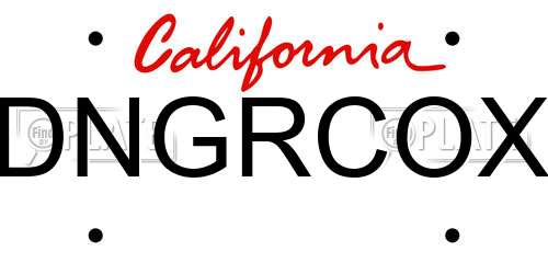 DNGRCOX California License Plate