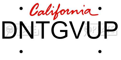 DNTGVUP California License Plate