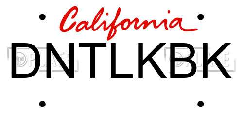 DNTLKBK California License Plate