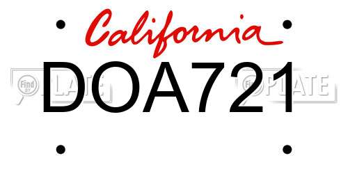 DOA721 California License Plate