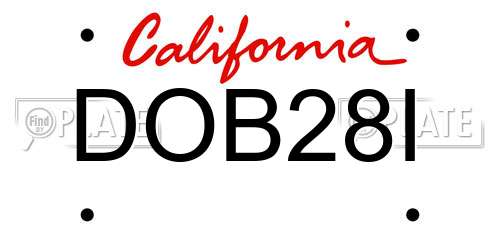 DOB28I California License Plate