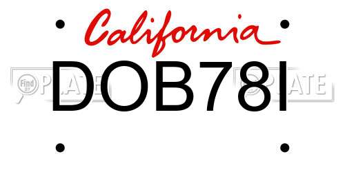 DOB78I California License Plate